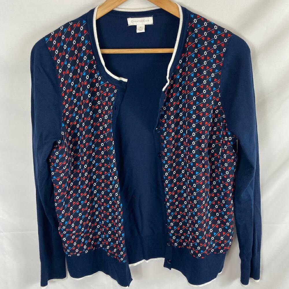 Charter Club Patterned Button Up Sweater Size Medium